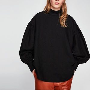 ZARA Voluminous Linen Top, Black, XS, NEW